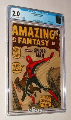1962 AMAZING FANTASY 15 COMIC BOOK CGC 2.0 w BEAUTIFUL OFF WHITE TO WHITE PAGES