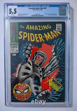 1968 Amazing Spider-Man 58 CGC 5.5, Silver Age 12 cent cover, Marvel Comics 3/68