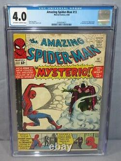 AMAZING SPIDER-MAN #13 (Mysterio 1st app, Quentin Beck) CGC 4.0 VG Marvel 1964