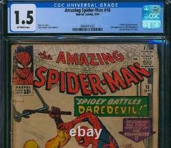 AMAZING SPIDER-MAN 16? CGC 1.5? 1ST DAREDEVIL XOVER 2nd Ringmaster Marvel 1964
