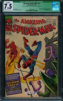 AMAZING SPIDER-MAN #21? CGC 7.5 Qualified? Human Torch App! Marvel Comic 1965