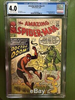 AMAZING SPIDER-MAN #5 CGC 4.0 OWithW Pages 1ST DR. DOOM Fantastic Four Cameo