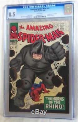 Amazing Spiderman #41 Cgc 8.5 Very Fine+ 1964 White Pages First Appearance Rhino