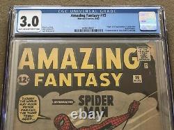 Amazing Fantasy # 15 CGC 3.0 1st Appearance & Origin of Spider-Man +++