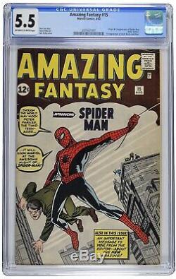 Amazing Fantasy #15 CGC 5.5 NO Marvel Chipping OWTW Pages 1st Spider-Man L@@K