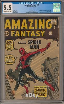 Amazing Fantasy #15 CGC 5.5 (OW-W) Origin & 1st appearance of Spider-Man