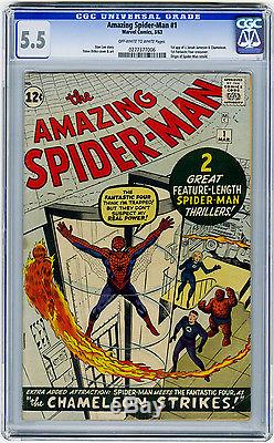 Amazing Spider-Man #1 CGC 5.5 OWithW KEY 1st Jameson FF X-Over Origin Marvel
