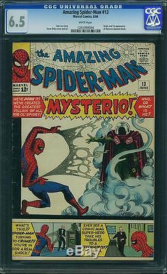Amazing Spider-Man #13 CGC 6.5 1964 1st Mysterio! White Pages! E8 124 cm clean
