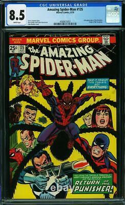 Amazing Spider-Man #135 2nd PUNISHER! WHITE PAGES! CGC 8.5 VF+ KEY BOOK