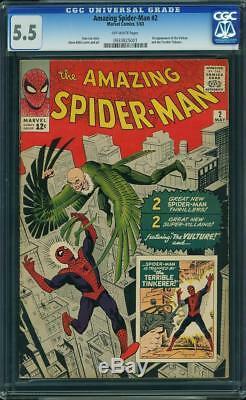 Amazing Spider-Man #2 CGC 5.5 1963 1st Vulture! RARE Off-White Pages! H3 931 cm
