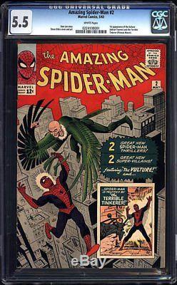Amazing Spider-Man #2 CGC 5.5 1963 1st Vulture! RARE White Pages! G12 221 cm