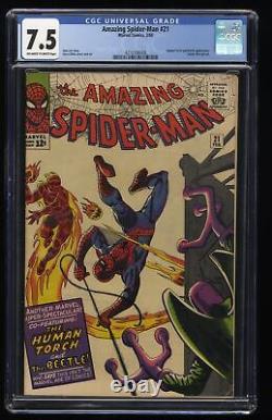 Amazing Spider-Man #21 CGC VF- 7.5 Human Torch Beetle Appearance! Marvel 1965