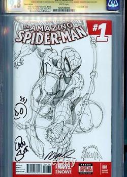 Amazing Spider-man #1 (2014) Sketch Edition Cgc 9.8 Ss Signed 3 X Ryan Stegman