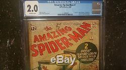 Amazing Spider-man #1 Cgc 2.0 1963 1st J. Jameson 1st Fantastic Four Crossover