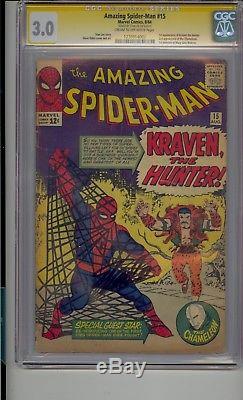 Amazing Spider-man #15 Cgc 3.0 Ss Signed Stan Lee 1st App Kraven The Hunter