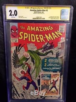 Amazing Spider-man #2 Cgc 2.0 1st Appearance Vulture White Pages Signed Stan Lee