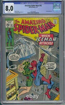 Amazing Spider-man #92 Cgc 8.0 Iceman John Romita White Pages