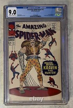 Amazing Spiderman #47 CGC 9.0 White Pages Kraven Appearance, Green Goblin Cameo