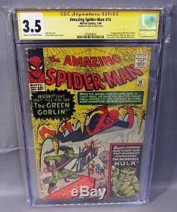 THE AMAZING SPIDER-MAN #14 (Green Goblin 1st app, Stan Lee Signed) CGC 3.5 VG