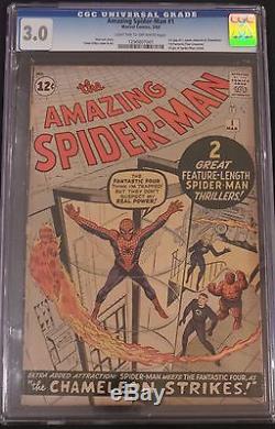 The Amazing Spider-Man #1 CGC 3.0 (Mar 1963, Marvel) 1st Fantastic Four crossove