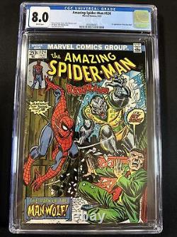 The Amazing Spider-Man #124 CGC 8.0 Marvel Comics Bronze Age 1973 Man-Wolf WHITE