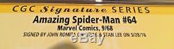 The Amazing Spiderman #64 SS Stan Lee John Romita CGC 9.8 MINT WHITE PAGES RARE